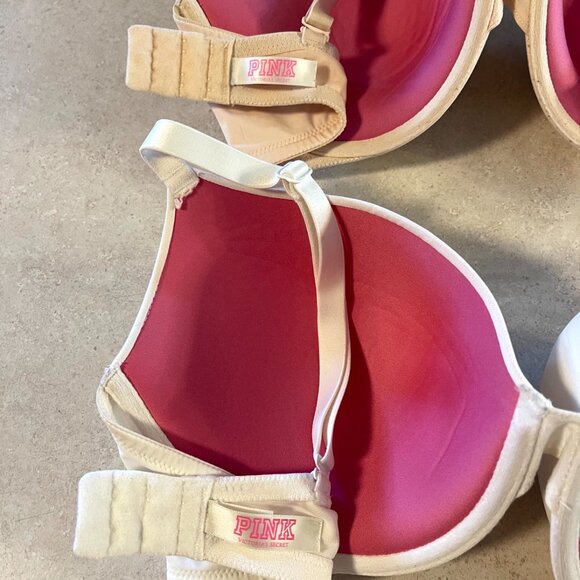 Lot of 2 Pink Victoria's Secret Bras 36DD White, Pink Padded, Underwire, Push up - Picture 7 of 7